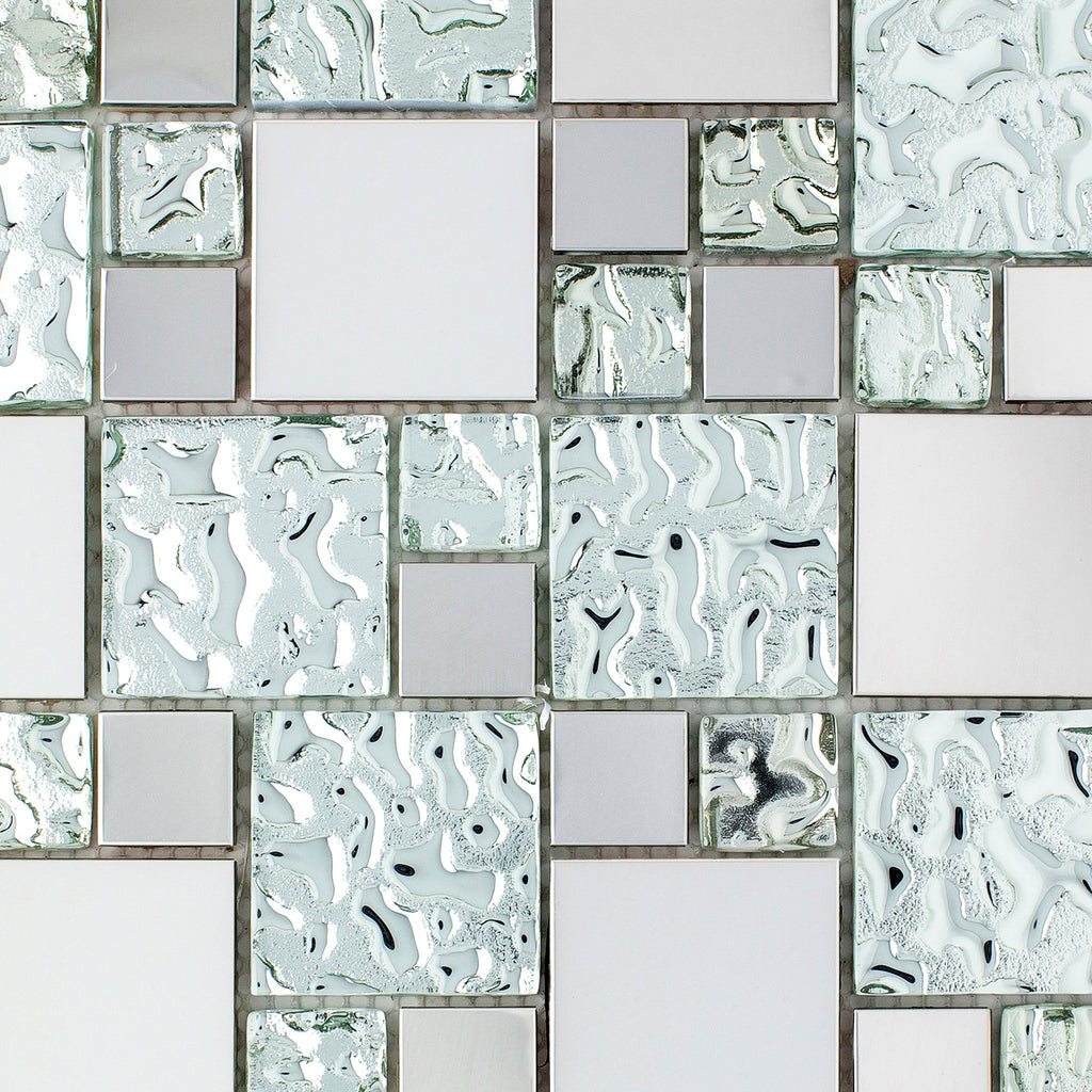 Tbssg-01 Modern Cobble Stainless Steel With Silver Glass Mosaic Tile 