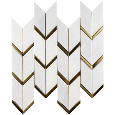 NBG-3  Chevron White and Gold Metal Stainless Steel Polished Marble Tile