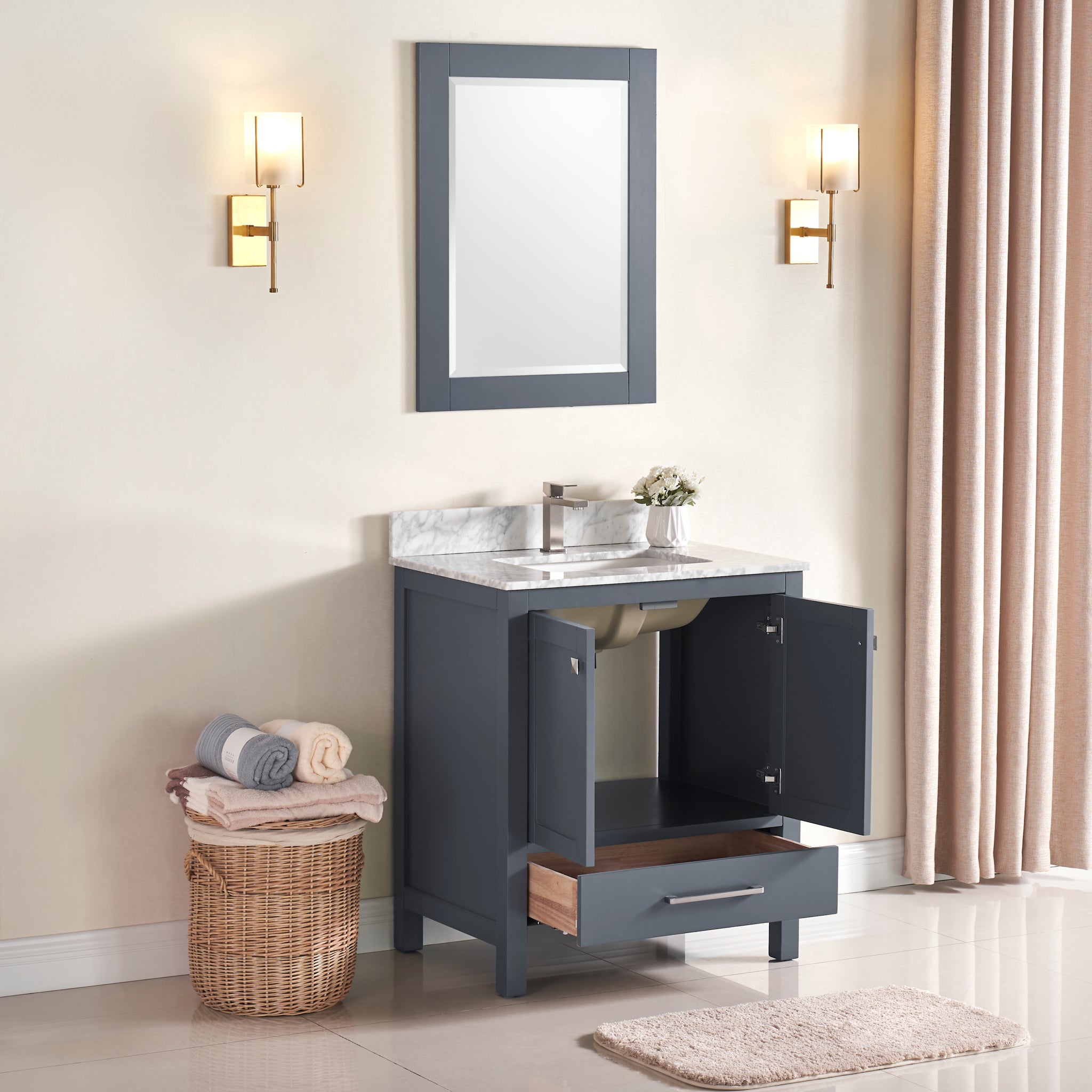 30 Bathroom Vanity with Single Sink Combo Cabinet Undermount Sink,Bathroom Storage Cabinet,Solid Wood Frame - Grey