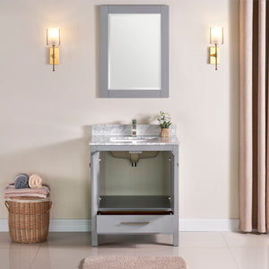 1901-30-03 Light Grey 30" Bathroom Vanity Cabinet and Sink Combo Solid Wood Cabinet+Real Marble Top w/Sink set