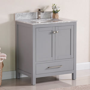 1901-30-03 Light Grey 30" Bathroom Vanity Cabinet and Sink Combo Solid Wood Cabinet+Real Marble Top w/Sink set