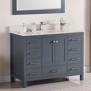 1901-48-02QZ Dark Grey 48" Bathroom Vanity Cabinet and Sink Combo Solid Wood Cabinet+Quartz Top w/Sink set