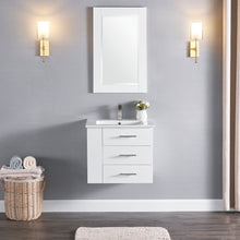 1906-24L-01 Wall Mount Matt White 24" Bathroom Vanity Set with Left Side Shelf Include Solid Wood Vanity Cabinet, Pure white counter top and sink with optional mirror