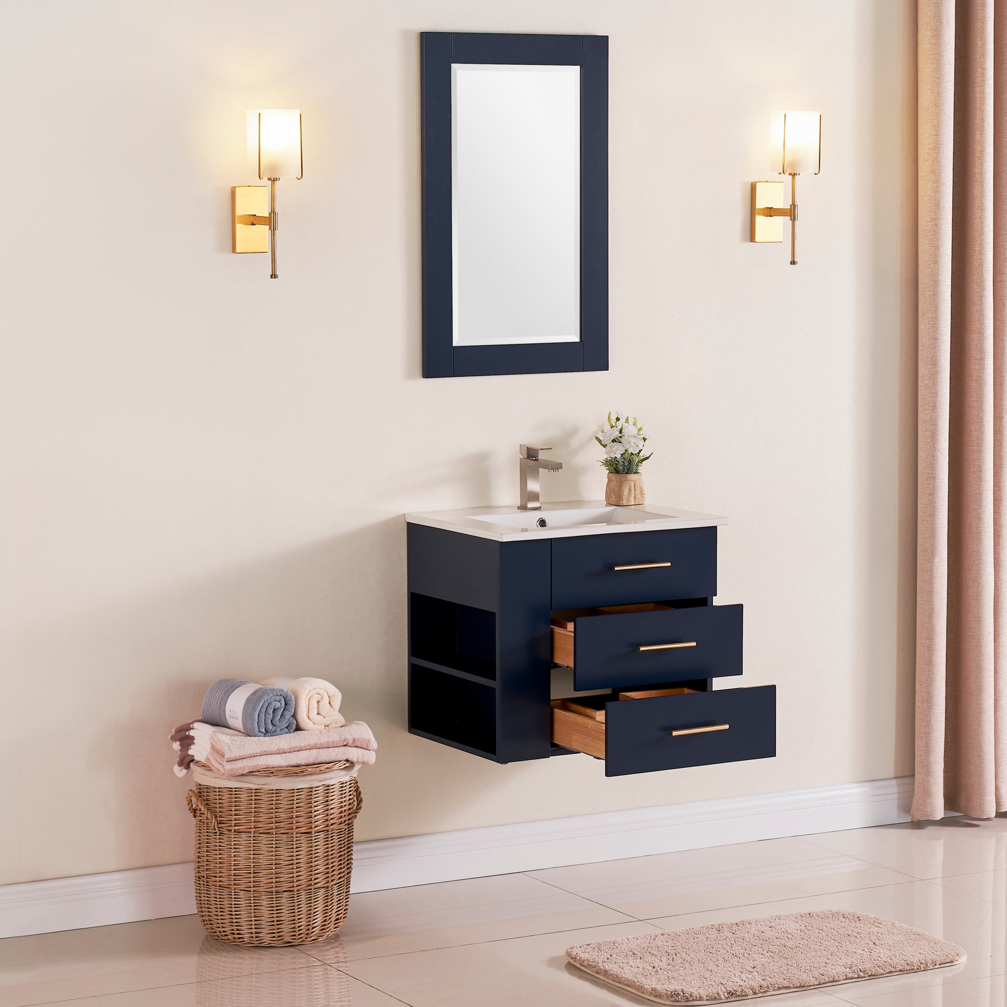 Wood Vanity With Optional Shelf for Basin Sink Wall Mounted