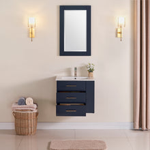 1906-24R-04 Wall Mount Marine Blue 24" Bathroom Vanity Set with right side open shelf Include Solid Wood Vanity Cabinet, Pure white counter top and sink with optional mirror