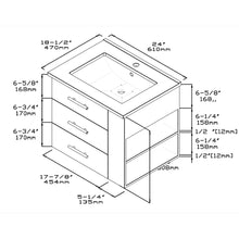 1906-24R-04 Wall Mount Marine Blue 24" Bathroom Vanity Set with right side open shelf Include Solid Wood Vanity Cabinet, Pure white counter top and sink with optional mirror