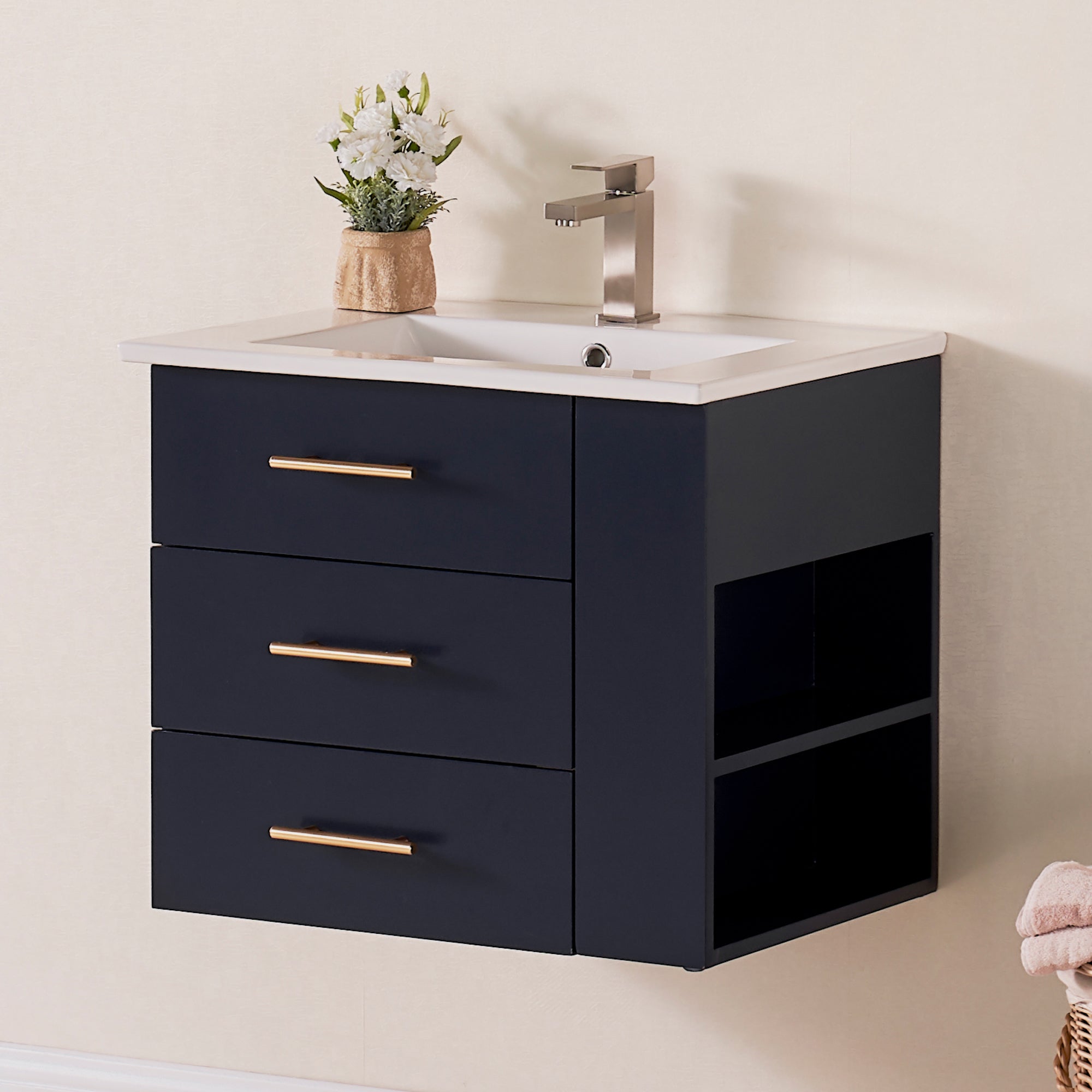 Wood Vanity With Optional Shelf for Basin Sink Wall Mounted