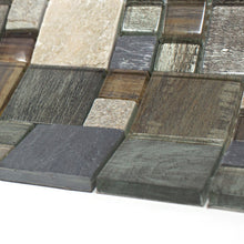 TBSSG-06 Random Square Grey Brown Wood Look Glass and Stone Mosaic Tile