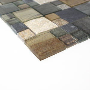 TBSSG-06 Random Square Grey Brown Wood Look Glass and Stone Mosaic Tile
