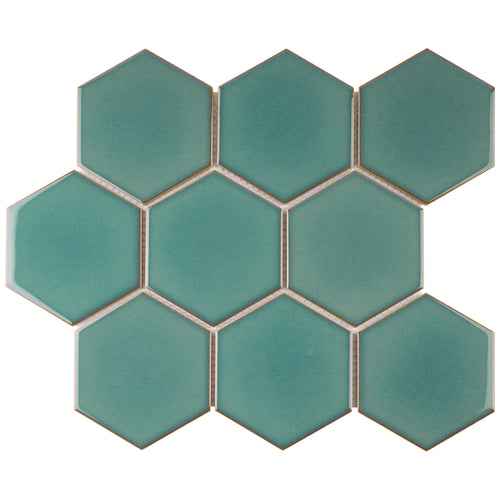 TPMG-28 4 x 4 Hexagon Crystal Green Porcelain Mosaic Tile Backsplash (Polished)