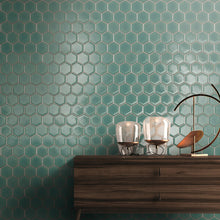 TPMG-28 4 x 4 Hexagon Crystal Green Porcelain Mosaic Tile Backsplash (Polished)