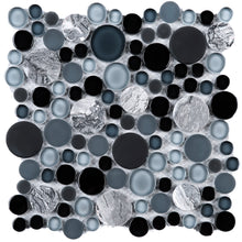 TBUBWG-03 Random Circle Glass Mix Stone Mosaic Tile in Black/Grey