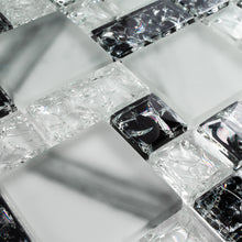 TCESG-03  Random Square Crackled Glass Mosaic Tile in Black and White