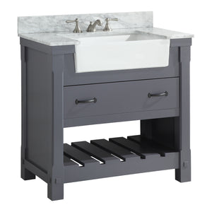 1915-36-02  36" Charcoal Grey Bathroom Vanity Cabinet Set Marble Top and Sink