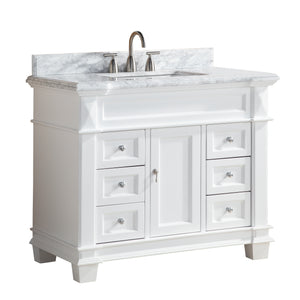 1917-42-01  42" Matt White Bathroom Vanity Cabinet Set Marble Top and Sink
