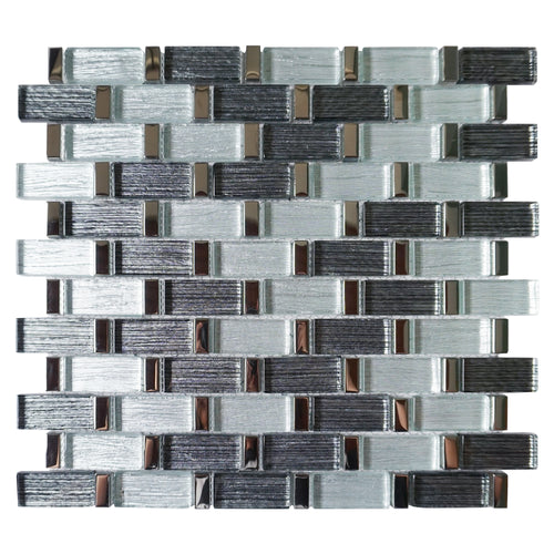 TFERG-04 1x2 Galaxy Grey and Silver Brick Glass Mosaic Tile