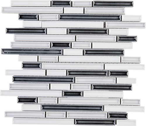 THMAG-11 Grey and White Stripe Handmade Ceramic Mosaic Tile Sheet