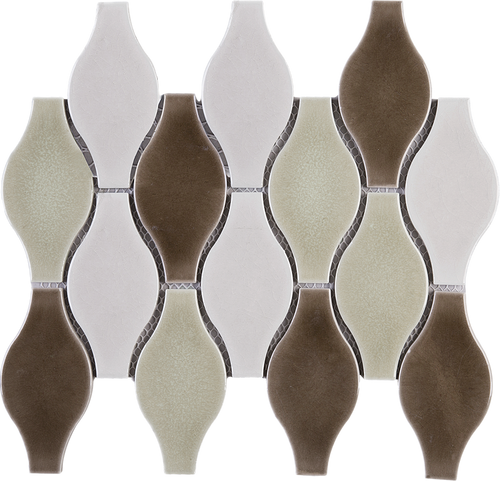 White and Brown Bowling shape handmade mosaic tile sheet backsplash for kitchen and bath