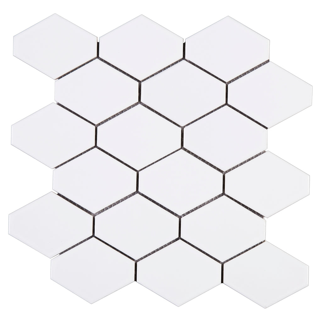 THMAG-07 White Diamond Hexagon Handmade Ceramic Mosaic Tile Sheet ...