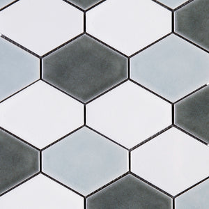 THMAG-08 Grey Diamond Hexagon Handmade Ceramic Mosaic Tile Sheet