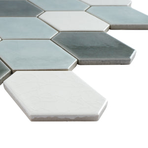 THMAG-08 Grey Diamond Hexagon Handmade Ceramic Mosaic Tile Sheet