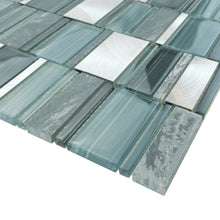 TISTG-06 Blue & Grey Random Rectangle Glass Stone Mix Aluminum Mosaic Tile