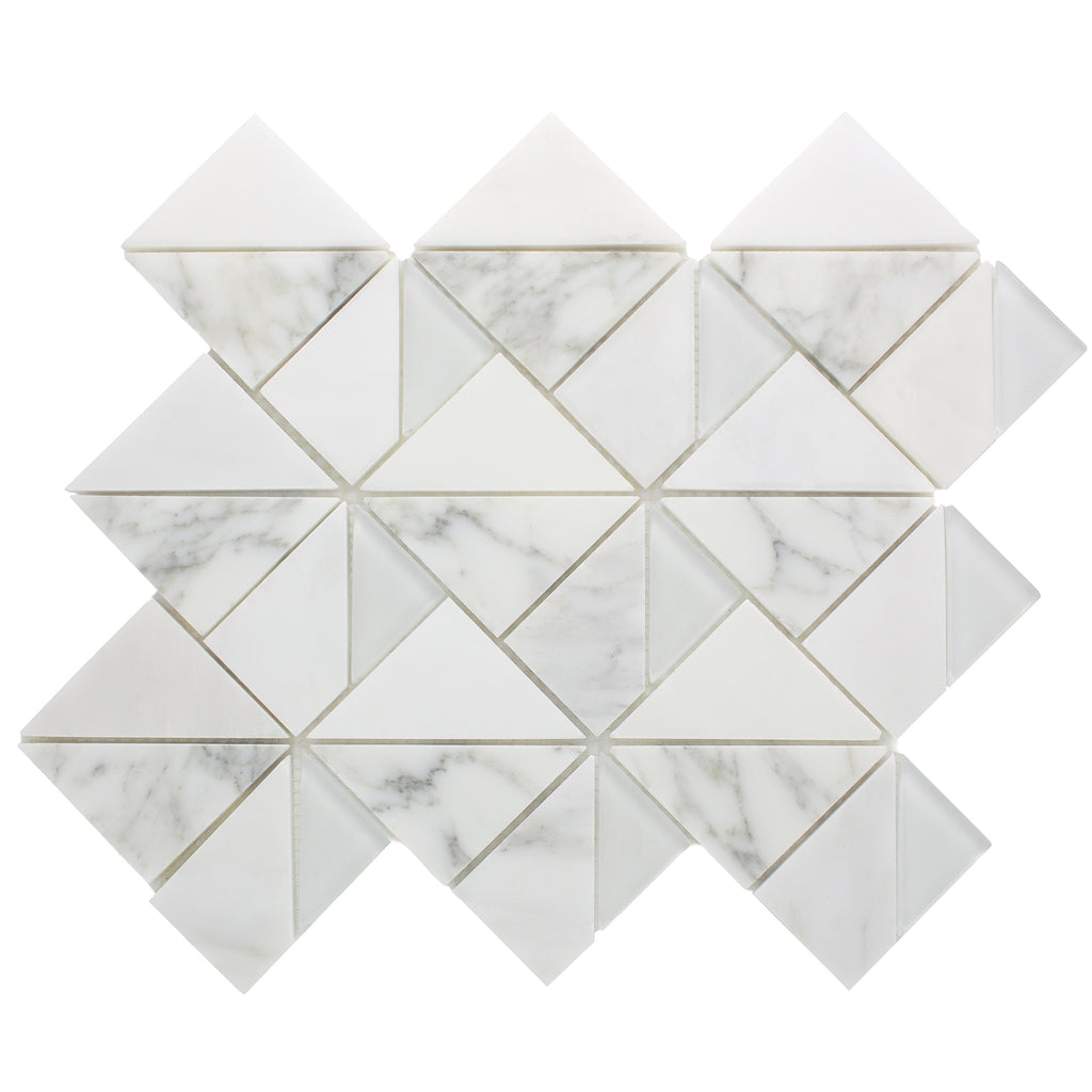 TMOPG-01 Triangle Square White Carrara Stone Mosaic Tile Backsplash ...