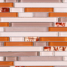 TNLQG-03 Orange Beige Glass Stripe Floral Mosaic Tile