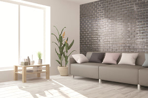 TRBMG-03 3x6 Grey Foil Paper Back Glass Subway Tile With Bevel Backsplash