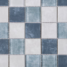 TREGLG-01 Blue and White 2x2 Grid Recycle Glass Mosaic Tile Sheet Backsplash