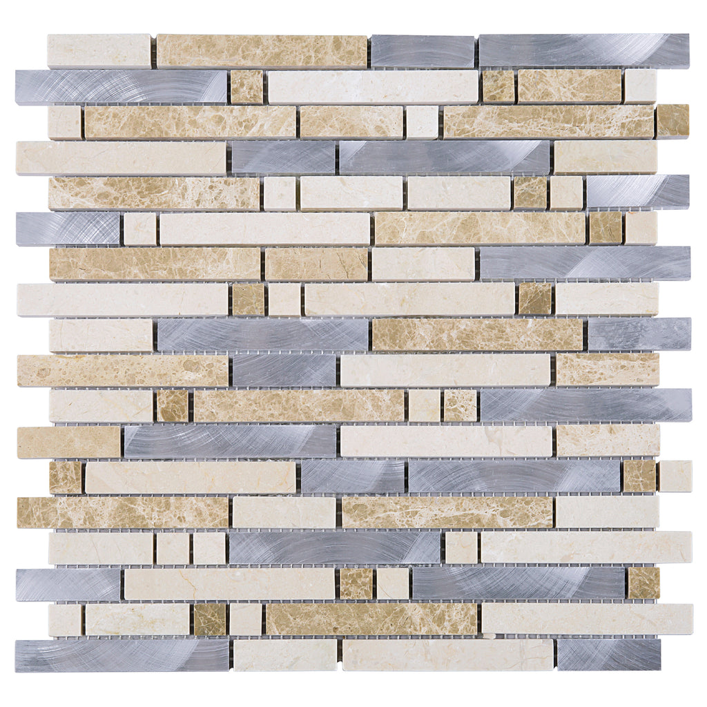 TSBKG-02 Brick Light Emperador Stone and Aluminum Mosaic Tile Backspla ...