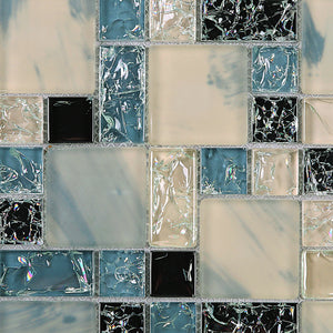 TCESG-04  Random Square Crackled Glass Mosaic Tile in Blue/Black