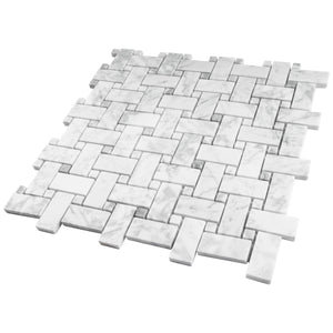 TWHCAG-10 Basket Weave White Carrara Marble Mosaic Tile